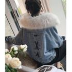 Faux Fur Trim Lace-up Back Denim Jacket