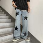 Star Print Straight Cut Jeans