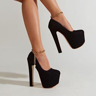 Platform Chunky Heel Glitter Chained Sandals