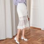 Ruffle-hem Perforated Midi Skirt