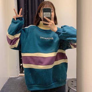 Turtleneck Loose-fit Color-block Top