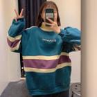 Turtleneck Loose-fit Color-block Top