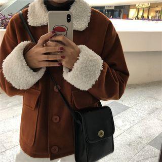 Fleece Collar Buttoned Jacket As Shown In Figure - One Size