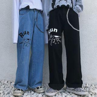 Couple Matching Cartoon Print Straight Cut Pant