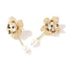 Faux Pearl Faux Crystal Flower Earring Gold - One Size