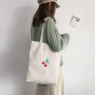 Cherry Embroidered Canvas Shopper Bag