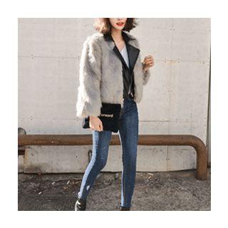 Faux-leather Layered Faux-fur Jacket