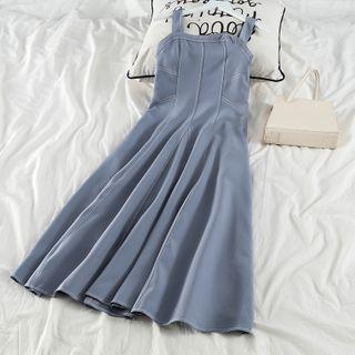 Wide Strap Paneled Midi A-line Dress
