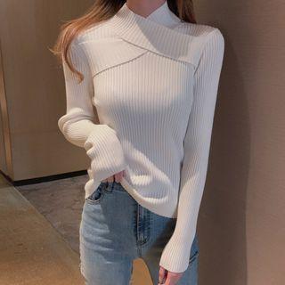 Cross Mock-turtleneck Long-sleeve Knit Top