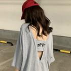 Elbow-sleeve Cup Noddle Print T-shirt