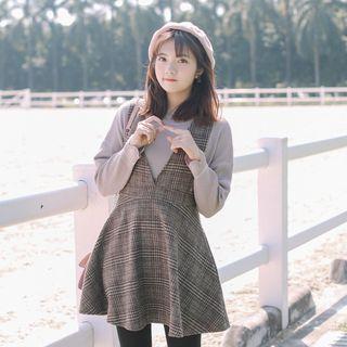 V-neck Plaid Pinafore Dress