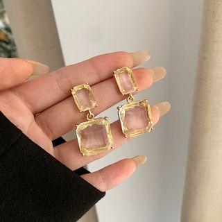 Square Faux Crystal Dangle Earring 1 Pair - 925 Silver Needle Earring - Gold - One Size