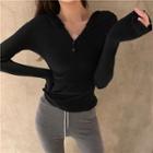 Long-sleeve V-neck Top / Drawstring Boot-cut Pants