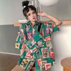 Print Wide Leg Short-sleeve Shirt With Mini Crossbody Bag