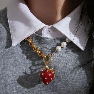 Strawberry Pendant Necklace 1 Pc - Necklace - Strawberry - Red - One Size