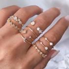 Set Of 9: Rhinestone Alloy Ring (assorted Designs) Gold - One Size
