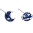 925 Sterling Silver Non-matching Moon & Star Earring 1 Pair - 925 Silver Needle - One Size