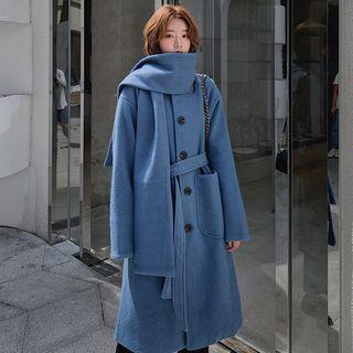 Single Breasted Long Coat With Scarf