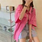 Short-sleeve Plain Shirt Rose Pink - One Size