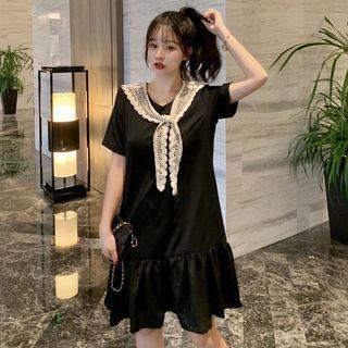 Collared Short-sleeve Tiered A-line Dress