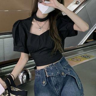 Puff-sleeve Halter Neck Blouse