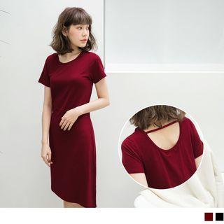 Cutout Back Short Sleeve T-shirt Dress