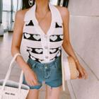 Heart Sleeveless Knit Top White - One Size