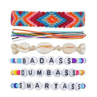 Set Of 6: Beaded Bracelet + Woven Bracelet As Shown In Figure - One Size