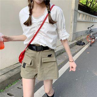 Short Sleeve Lace Trim Top / Wide Leg Shorts