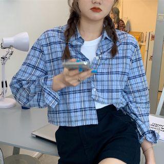 Long-sleeve Polo Collar Plaid Shirt