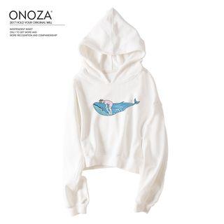 Whale Cropped Hooded Sweatshirt