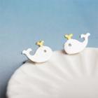 Whale Stud Earring 1 Pair - 925 Silver - Silver & Gold - One Size