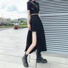 Belted Waist Slit-side Midi Skirt