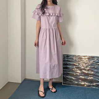 Frill-trim Shirred Maxi Dress