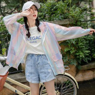 Hooded Iridescent Zip Jacket Rainbow - One Size