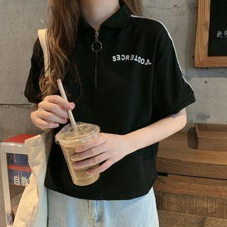 Short-sleeve Lettering Half-zip Cropped T-shirt