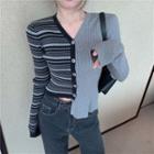 V-neck Color-block Striped Long-sleeve Cardigan
