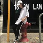 Set: Lettering 3/4 Sleeve T-shirt + Contrast Trim Jogger Pants