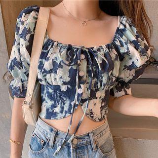 Short-sleeve Tie-dye Cropped Blouse