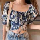 Short-sleeve Tie-dye Cropped Blouse