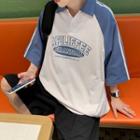 Elbow-sleeve Lettering Raglan Polo Shirt