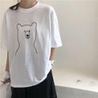 Short-sleeve Bear Print T-shirt / Midi Skirt
