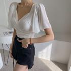 Flared-sleeve Wrap-front Top