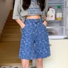 Paisley Print Denim Wide Leg Shorts