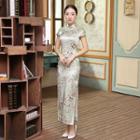 Cap-sleeve Floral Silk Maxi Cheongsam