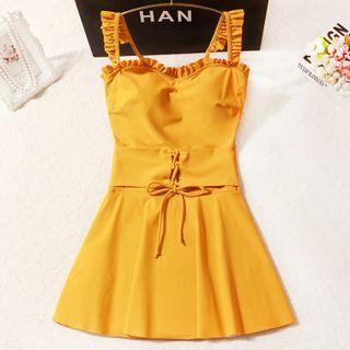 Ruffle Strap Lace-up Swimdress