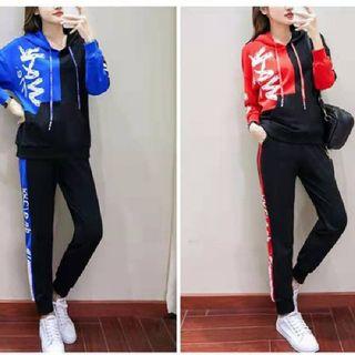 Set: Color Block Letter Hoodie + Sweatpants