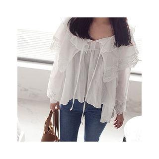 Eyelet-lace Ruffle-layered Top