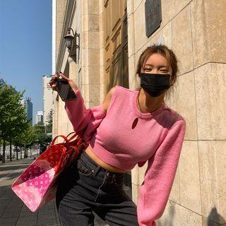 Inset Bolero Slit-detail Knit Crop Top