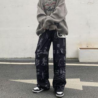 Abstract Print Wide Leg Cargo Pants